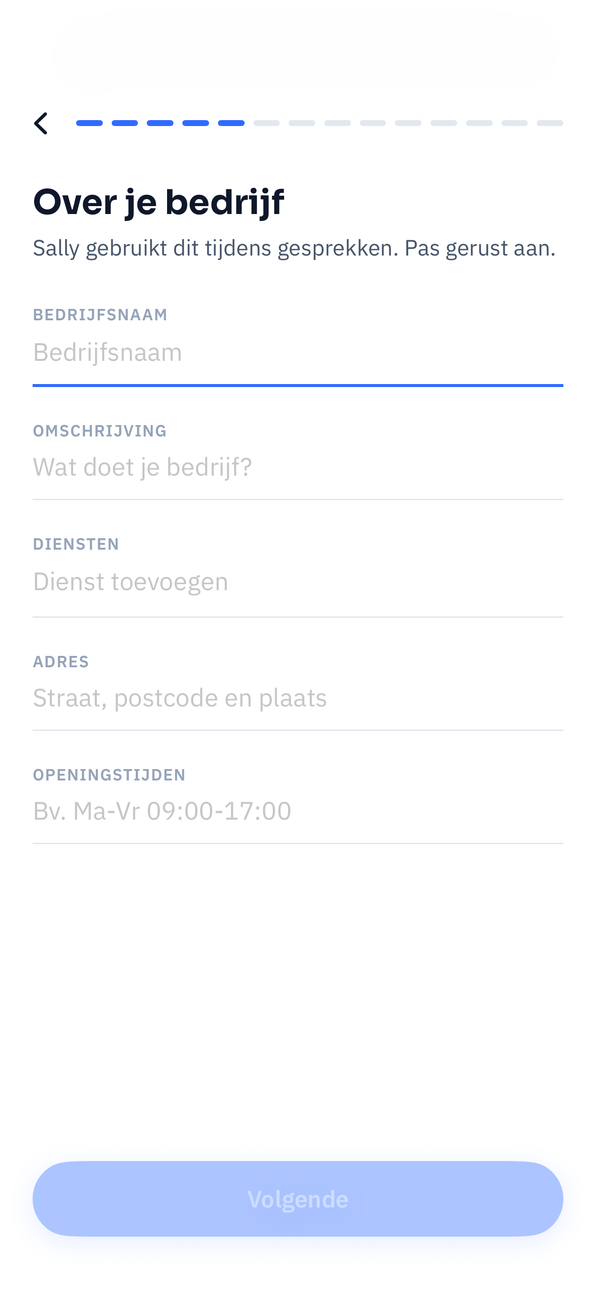 Scherm met gegevens over je bedrijf