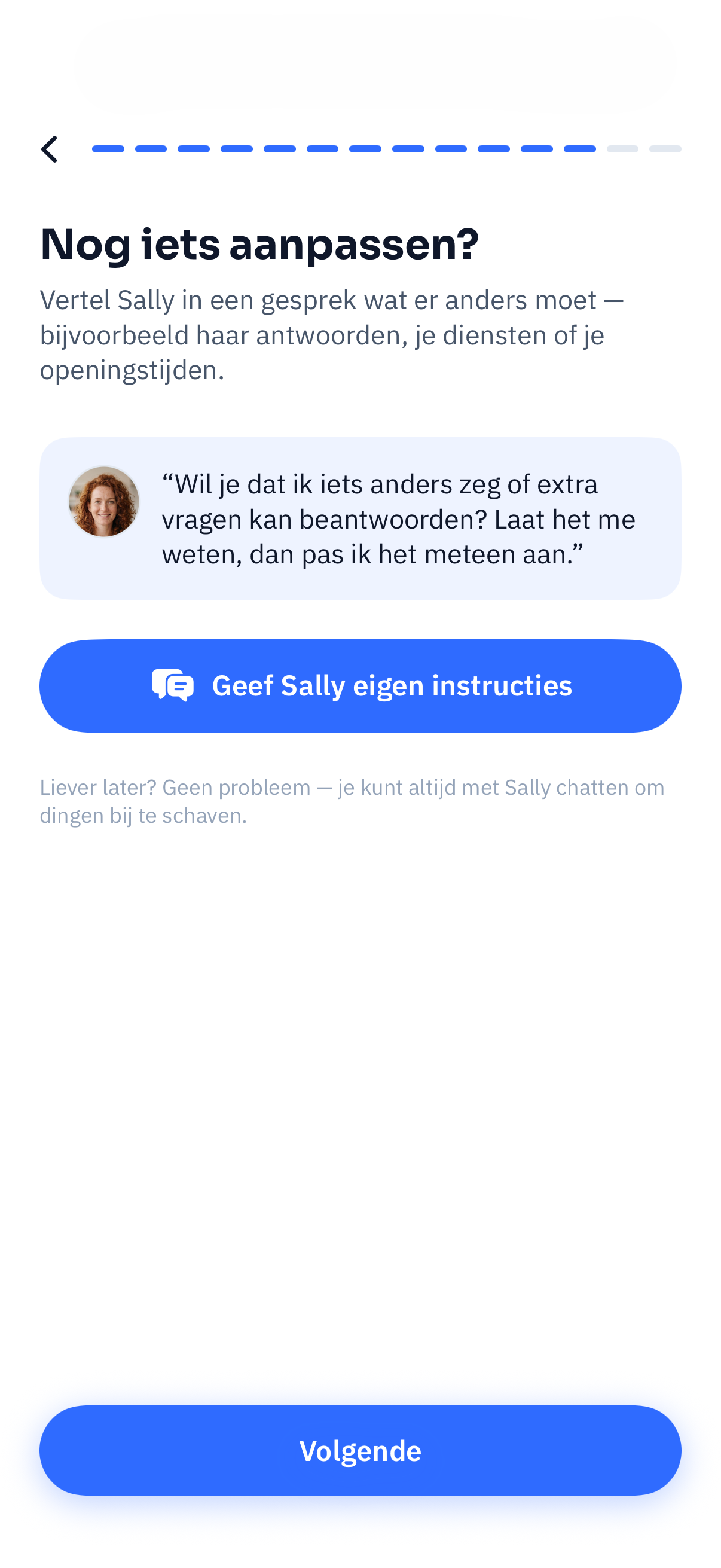 Scherm waarin je Sally in een chat bijstuurt