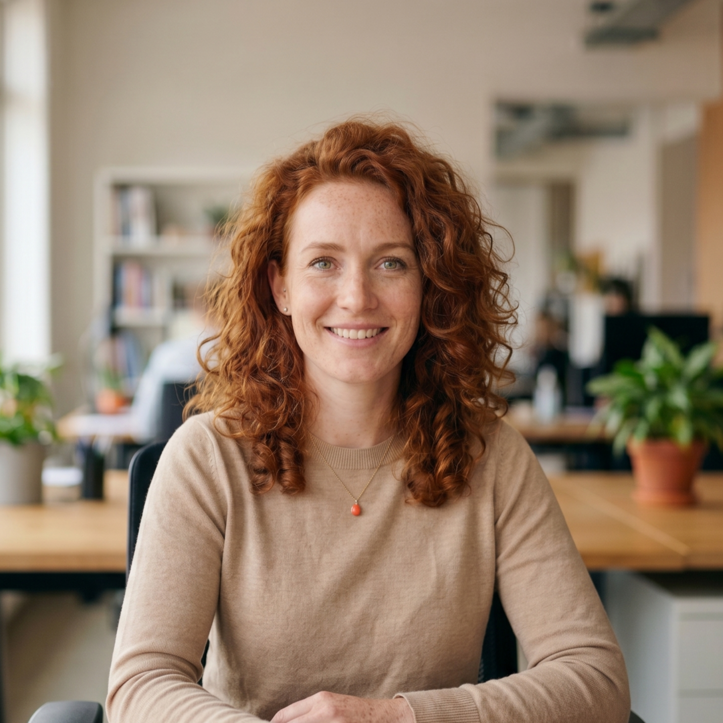 Sally met een warme glimlach, klaar om je te woord te staan